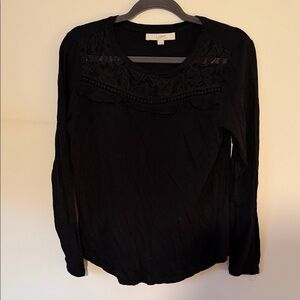LOFT Black Long Sleeve Lace Top